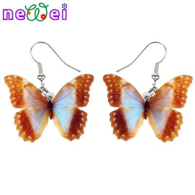 China NEWEI TRENDY Acrylic Yellow Tropical Butterfly Earrings Drop To Dangle Insect Fashion Jewelry For Women Girls Charms for sale