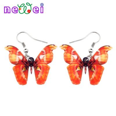 China NEWEI FASHION Acrylic Orange Butterfly Earrings Drop To Dangle Insect Charms Shape Jewelry For Women Girls for sale