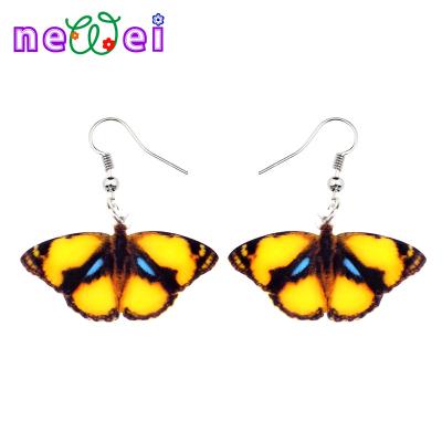 China NEWEI TRENDY Acrylic Yellow Tropical Butterfly Earrings Drop To Dangle Insect Fashion Jewelry For Women Girls Charms for sale