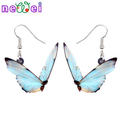 China NEWEI TRENDY Acrylic Blue Butterfly Earrings Insect Drop Dangle Fashion Jewelry For Women Girls Charms Gifts for sale