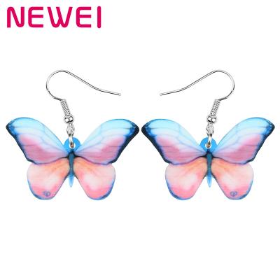 China NEWEI TRENDY Acrylic Pink Butterfly Earrings Insect Drop Dangle Fashion Jewelry For Women Girls Charms Gifts for sale