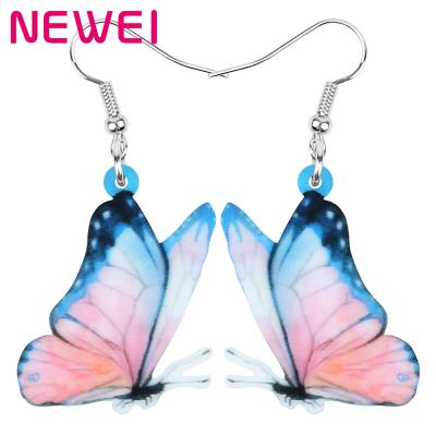 China NEWEI TRENDY Acrylic Pink Butterfly Earrings Insect Drop Dangle Fashion Jewelry For Women Girls Charms Gifts for sale