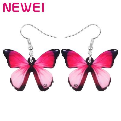 China NEWEI Morpho TRENDY Acrylic Red Butterfly Earrings Insect Fashion Jewelry For Women Girls Novelty Charm Gifts for sale