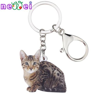 China NEWEI Cute Acrylic Cute Leopard Cat Keychain Ring Charms Accessories Cat Kitten Keychains Gifts Car Bag for sale