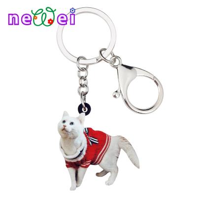 China NEWEI Cute Acrylic Cute Sweater Key Chain Ring Accessories Gifts Cat Keychains Kitten Car Purse Charms for sale