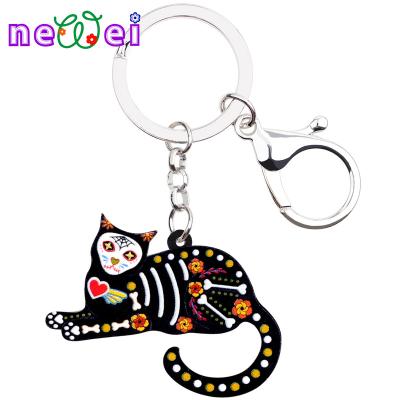 China Key Chain Ring Accessories Cat Keychains Gifts Car Purse Halloween Floral Black Skull Acrylic Key Chain NEWEI Car Purse for sale