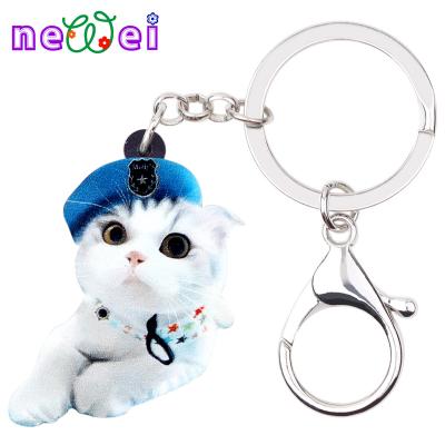 China NEWEI Cute Acrylic Cute Beret Keychain Ring Accessories Gifts Cat Keychains Kitten Car Purse Charms for sale