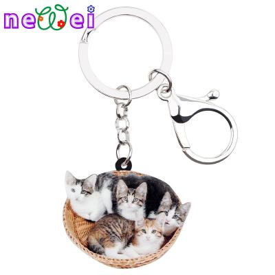 China NEWEI Cute Acrylic Soft Basket Key Chain Ring Charms Accessories Cat Kitten Keychains Gifts Car Purse for sale