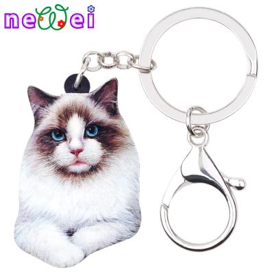 China NEWEI Cute Ragdoll Cute Acrylic Cat Keychains Kitten Car Purse Charm Key Chain Ring Accessories Gifts for sale