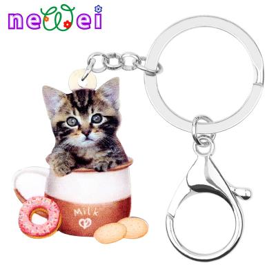 China NEWEI Cute Acrylic Soft Key Chain Ring Accessories Cat Kitten Keychains Gifts Car Purse Coffee Mug for sale