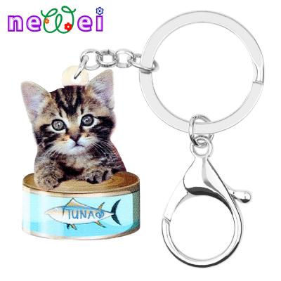 China NEWEI Cute Acrylic Soft Fish Canned Key Chain Ring Accessories Cat Kitten Keychains Gifts Car Purse for sale