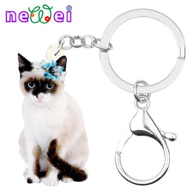 China NEWEI Birman Kitten Cat Keychains Car Purse Charms Cute Acrylic Cute Key Chain Ring Accessories Gifts for sale