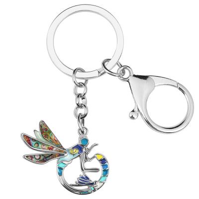 China Car Purse Key Chain NEWEI Enamel Alloy Metal Flying Dragonfly Key Chain Ring Women Girls Accessories for sale