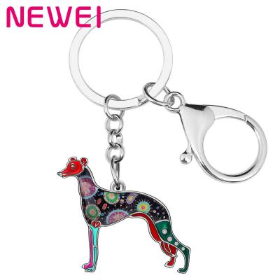 China Car Purse Key Chain NEWEI Enamel Alloy Metal Whippet Dog Key Chains Ring Keychains Keyring For Women Men Pets Lovers for sale