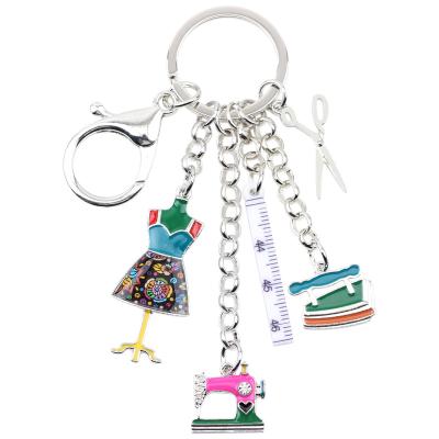 China Sewing Machine Floral Scissors Car Purse Key Chain NEWEI Enamel Alloy Metal Women Key Chains Ring Keychain Keyring Gifts for sale