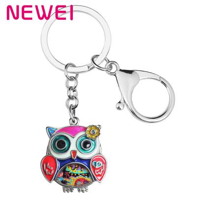 China Cute Owl Keychains Car Purse Key Chain Ring Metal Alloy Enamel Key Chain NEWEI Car Purse For Women Men Accessories Gifts for sale