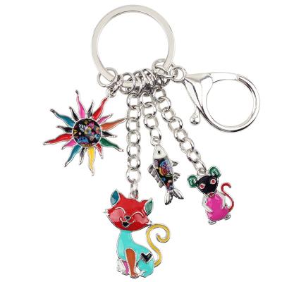 China NEWEI Fashionable Enamel Alloy Sun Mouse Cats Keychains Gifts Bag Car Key Chain Ring Charms For Women Girls Kids for sale