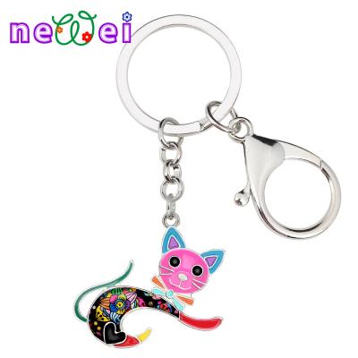 China NEWEI Fashionable Children's Kitten Bag Car Key Chain Ring Charms For Women Girls Enamel Alloy Cats Keychains Gifts for sale