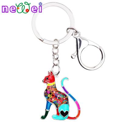 China NEWEI Fashionable Metal Enamel Alloy Cats Keychains Kitten Pets Key Chain Ring Bag Car Charms For Women Girls Gifts for sale