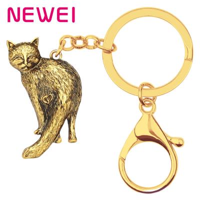 China NEWEI Car Purse Key Chain Combine Antique Gold Plated Vintage Cat Kitten Keychain Car Key Chain Ring Accessories Gifts for sale