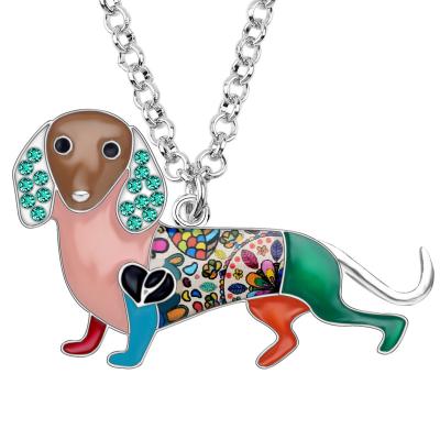 China NEWEI Metal Alloy Enamel Crystal Rhinestone Cute Dachshund Dog Pendant Chain Charms for sale