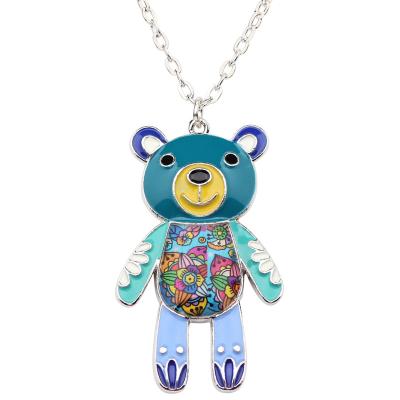 China NEWEI Enamel Metal Alloy Cute Animal Bear Necklace Pendant Chain Jewelry For Women Kids Charms Gifts for sale