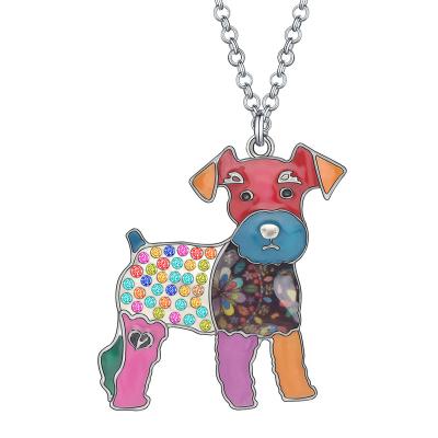 China NEWEI Enamel Metal Alloy Metal Schnauzer Cute Dog Necklace Pendant Chain Animal Pets Jewelry For Women Kids Gifts for sale