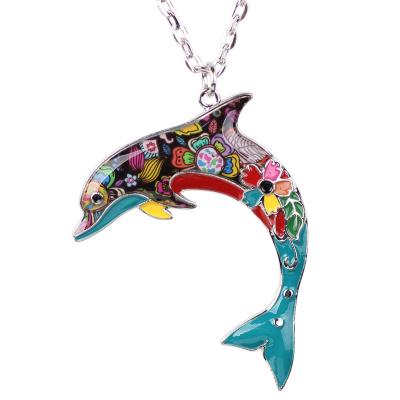 China CLASSIC NEWEI Enamel Metal Alloy Metal Ocean Collection Men Women Kids Sea Dolphin Necklace Dangle Chains for sale