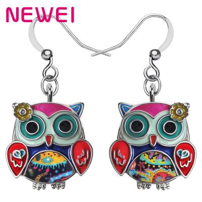 China Trendy Owl Earrings Big Drop Dangle Metal Alloy Enamel Big Eye Floral Sweet Flower Fashion Party Jewelry For Women Girls Charming Gifts for sale