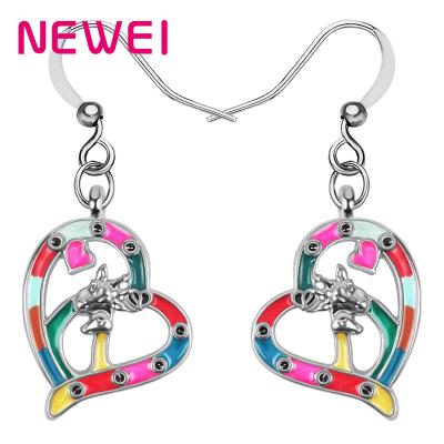 China TRENDY valentines enamel alloy metal floral sweetheart shape couple giraffe earrings shape drop dangle charm jewelry for women girl for sale