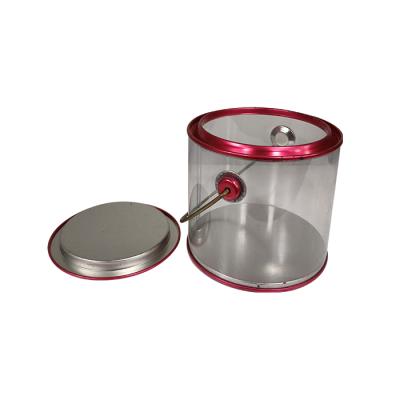 China Clear Plastic PVC Paint Canister Tin Can Bucket With Tin Top And Bottom And Handle For Nail Polish for sale