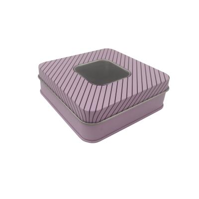 China Hot Sale Environmental Friendly Food Tin Square Shape Candy With Window Box for sale