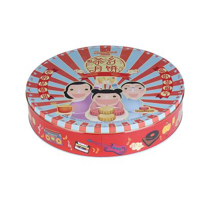 China Popular Round Cake Customer Design Hot Sale Biscuit Gift Package Tin Box Big For Moon Cake Chocolate Biscuit for sale