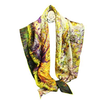 China New fashion square square silk scarf for women private logo and patterns printed silk handkerchief for sale