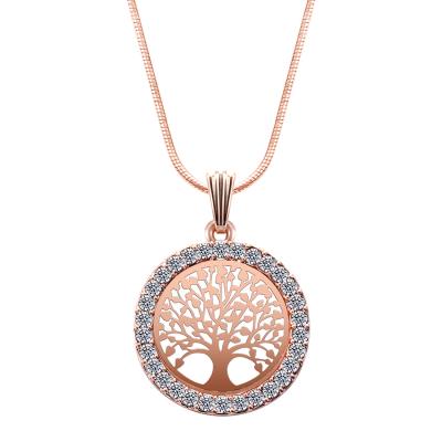 China Gem Level Setting Tree of Life Jewelry Set 18K Gold Plated Pendant Hollow Rose Gold Necklace Earrings for sale