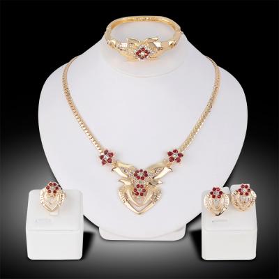 China Fashion Jewelry Set Environmental Friendly Spanish Bridal Alloy Red Diamonds Necklace Jewelry Set 4 Pieces Set Custom Wholesale for sale