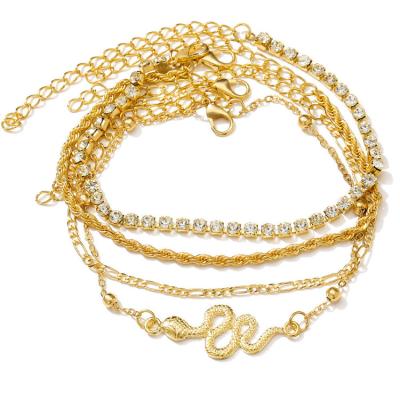 China 2021 high quality European and American hot sale anklet chain gold plated female gift body jewelry faux stone anklet set for sale