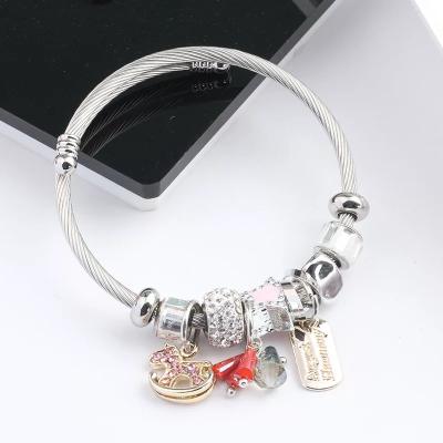 China High Quality DIY Pony Ladies Adjustable Bangle Titanium Steel Bracelet Crystal Glass Pendant Multi-Piece Creative Bangle for sale