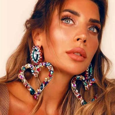 China New Fashion Jewelery Women Girls Geometric Rhinestone Statement Earrings Environmental Friendly Drop Exaggelated Big Dangle Heart Earrings for sale