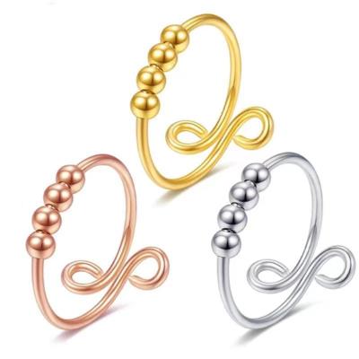 China High Quality Hot Selling Creative Bead Free Spin Ring Anti Stress Anxiety Bead Ring Gold Plated Adjustable Spinner For Worry for sale