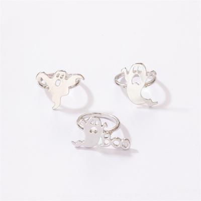 China Environmental Friendly Boo Ghost Ring Silver Plated For Fashion Woman Fun Ring 3 Piece Set Wholesale Halloween Ring for sale