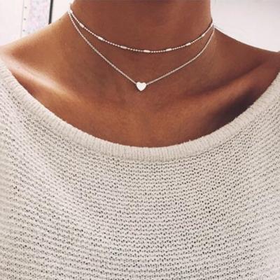 China Fashion Trendy Women's Necklace Love Heart Necklace Copper Peach Heart Clavicle Chain Multilayer Necklace for sale