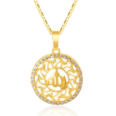 China Religious Trendy Women Round Pendant Necklace Pattern Religious Custom Necklace Diamond Muslim Necklace for sale