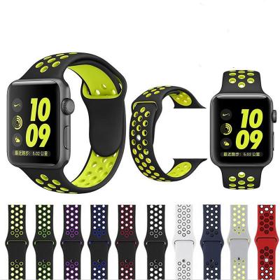 China Full Range Iwatch Rubber Watch Band Breathable Liquid Rubber Watch Band Two Color Sports Apple Watch Strap Band for sale