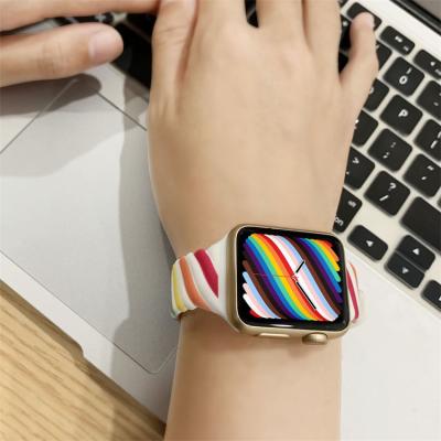 China Two Tone Silicone Apple Strap Threaded Soft Silicone Strap High Quality iWatch Straps Custom Colors Apple Watch Band Sport for sale