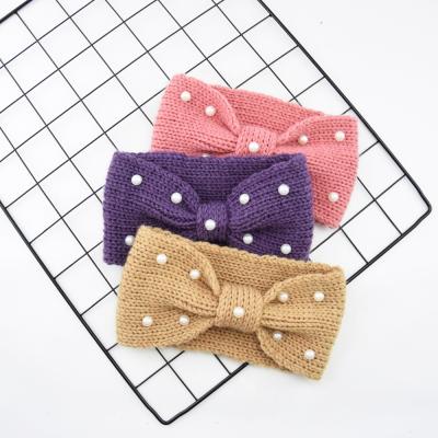 China Cute Fashion Girls Headband Color Knitted Pearl Wool Head Accessories Adult Woman Headbands for sale