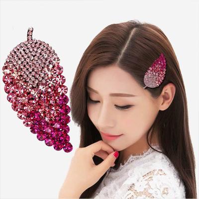 China New High Quality Wholesale Environmentally Friendly Rhinestone Hair Accessories Leaf Shiny Design BB Clip Woman Hairpin Jewelry for sale