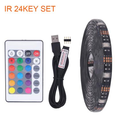 China LANDSCAPE USB Led Strip TV PC Back Light 5V 2M 5050 RGB LED Strip Kits With 24key Remote Controller Adapter for sale