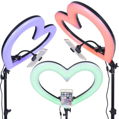 China ABS Dimmable 18 Inch Heart Shaped Makeup Ring Light Led Circle Selfie Ring Light With Cell Phone Holder Tripod Stand For Makeup for sale