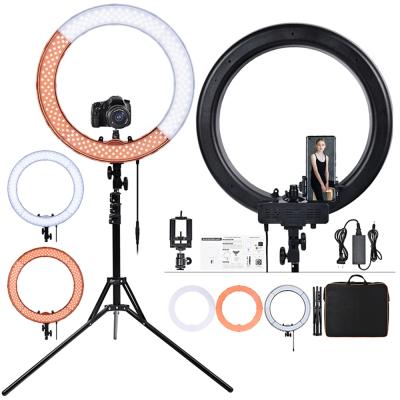 China PORTABLE 18 Ring Light with Tripod Mount for Camera, Smartphone, YouTube, TikTok, Self Portrait Shooting, Black for sale